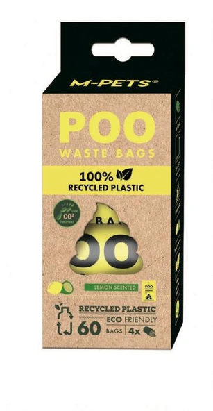 M-Pets Poo %100 Recycled Dışkı Poşeti Limon Kokulu 4x15 Yaprak ürün görseli 1