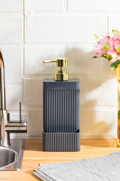 Perotti 13139 Lisbone Süngerlik Hazneli Banyo ve Mutfak Sıvı Sabunluk 550ML Antrasit ürün görseli 1