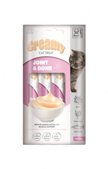 M-Pets Creamy Joint Bone Tavuklu Sığırlı ve Somonlu Kedi Ödülü 4x15 Gr ürün görseli 1