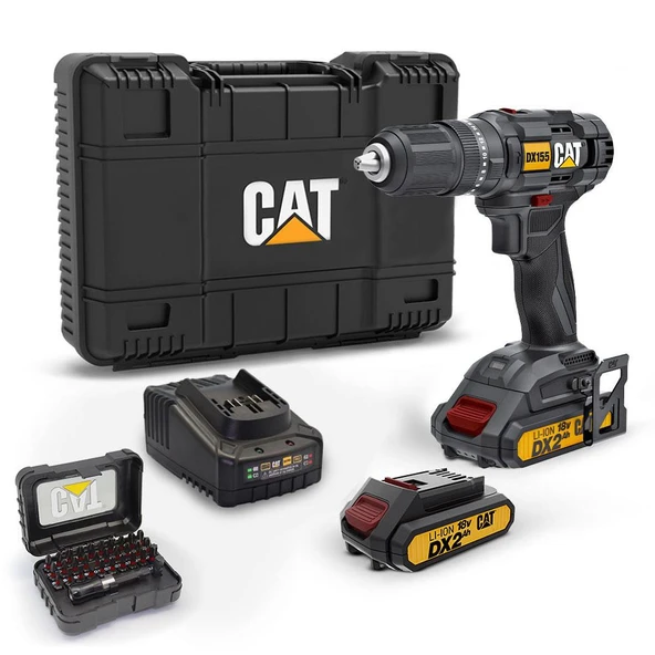 CAT DX155.1SET 18Volt/2.0Ah Li-ion Çift Akülü Profesyonel Şarjlı Darbeli Matkap + DA01901 32 Parça Vidalama Uç Seti ürün görseli 1
