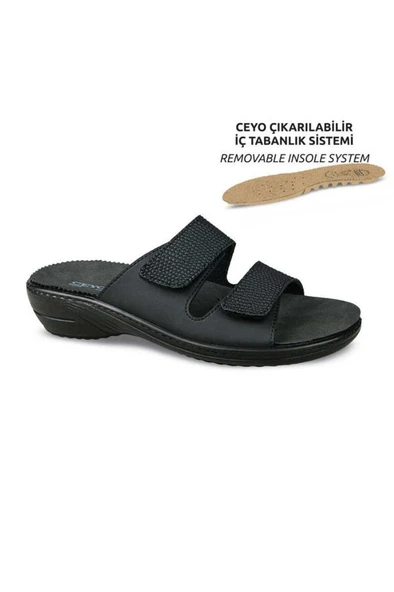 Ceyo 9855-11 Anatomik ÇıkarılabilirTaban Cırtlı Kadın Terlik Siyah 36-40 ürün görseli 1
