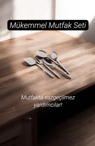 Özlife asya servis takımı seti 5 parça kevgir kaşık kepçe seti ürün görseli 1