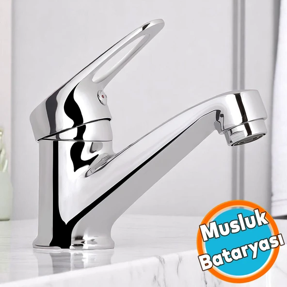 Mix Batarya Krom Lavabo Banyo Mutfak Musluğu Musluk Mermer Tezgah Üstü Çift Su Giriş Evye ürün görseli 1