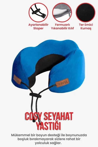 Viscofoam Cosy Ortopedik Seyahat Yastığı Visco Boyun Destekli Seyahat Yastığı - Mavi - Ergo Travel ürün görseli 1