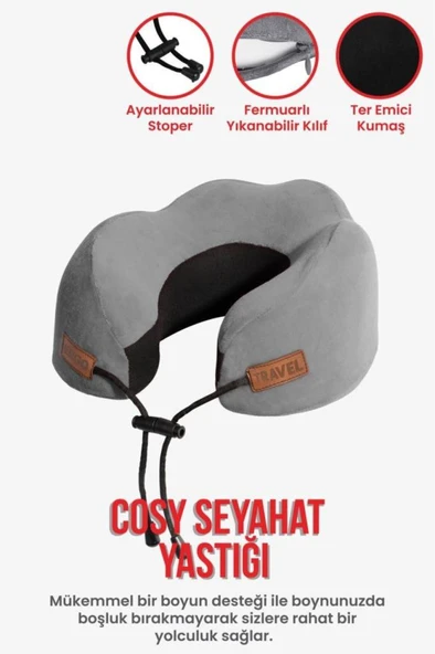 Viscofoam Cosy Ortopedik Seyahat Yastığı Visco Boyun Destekli Seyahat Yastığı - Gri - Ergo Travel ürün görseli 1