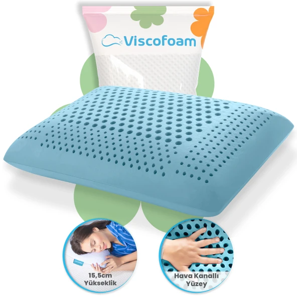 Viscofoam Air Terapi Hava Kanallı Ortopedik Yastık Visco Yastık Mavi 60x40x16cm ürün görseli 1