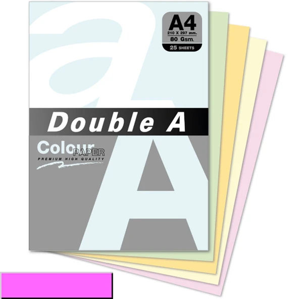 Double A Renkli Kağıt 25 Lİ A4 80 GR Pastel Pembe ürün görseli 1
