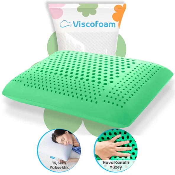 Viscofoam Air Terapi Hava Kanallı Ortopedik Yastık Visco Yastık Yeşil 60x40x16cm ürün görseli 1