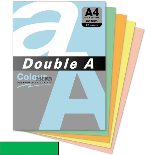 Double A Renkli Kağıt 25 Lİ A4 80 GR Papağan Yeşili ürün görseli 1
