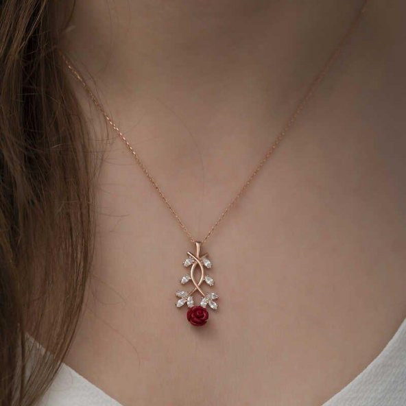 Gül Tasarımlı 925 Ayar Gümüş Kolye Rose - Resim 2