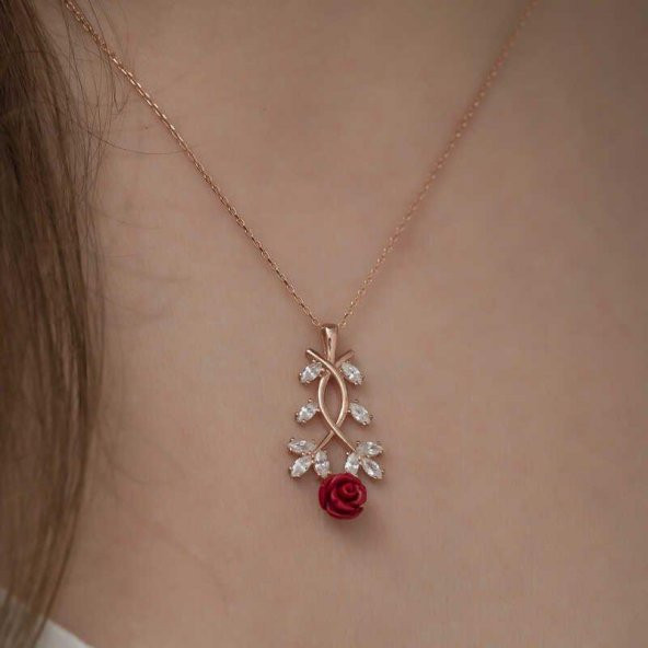 Gül Tasarımlı 925 Ayar Gümüş Kolye Rose - Resim 3
