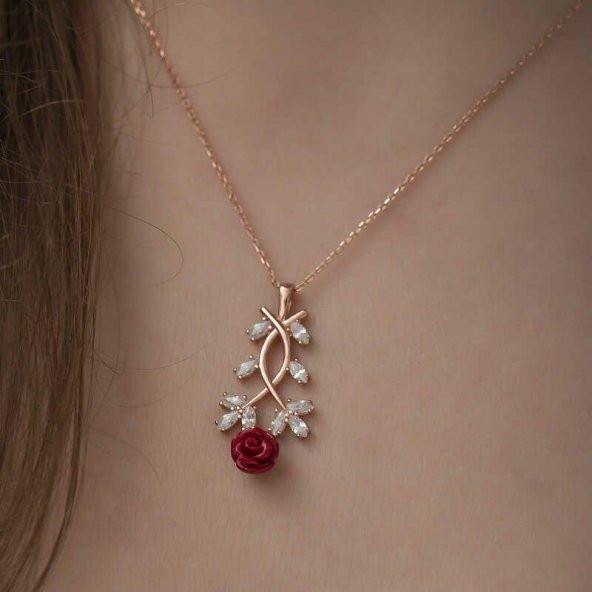 Gül Tasarımlı 925 Ayar Gümüş Kolye Rose - Resim 4