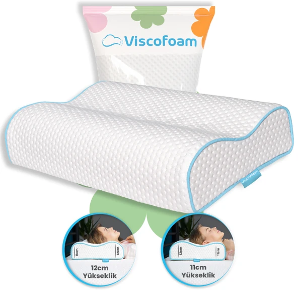Viscofoam Çift Taraflı Yüksek Boyun Destekli Ortopedik Yastık Visco Yastık - 55x35x12-11cm ürün görseli 1