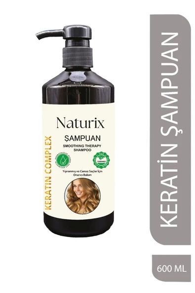 Naturix Keratin Şampuanı  Yıpranmış Saçlar için Paraben, Tuz İçermeyen Keratinli Şampuan 600ml ürün görseli 1