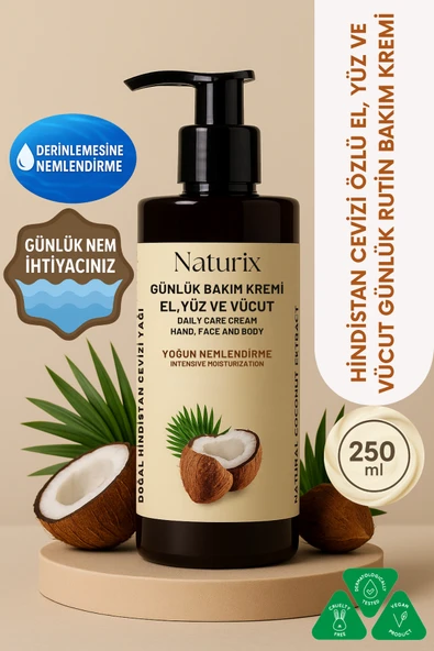 Hindistan Cevizi Özlü El, Yüz ve Vücut Bakım Kremi 250 Ml - Nemlendirici ve Onarıcı Vücut Losyonu ürün görseli 1