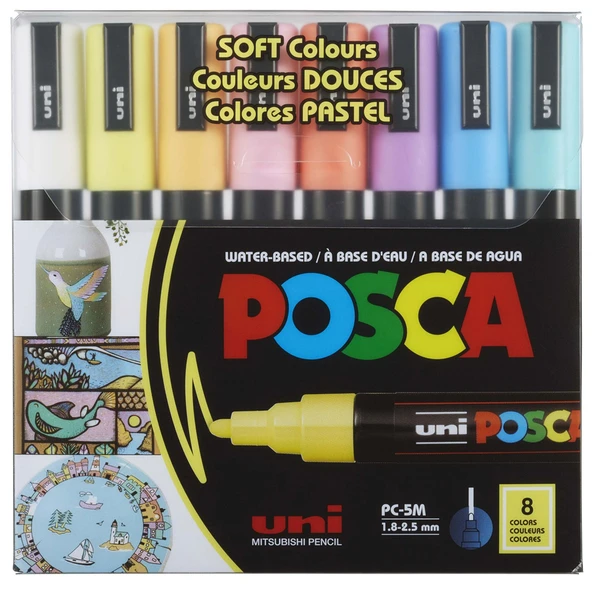 Uni-Ball Posca 1.8-2.5 Su Bazlı Poster Markörü Sotf Renk 8 Li PC-5M/8C ürün görseli 1