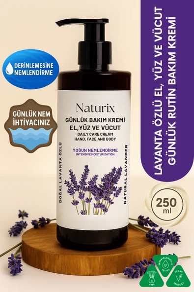 Naturix Lavanta Özlü 250 Ml Organik Nemlendirici El - Yüz - Vücut Bakım Kremi Yatıştırıcı Krem ürün görseli 1