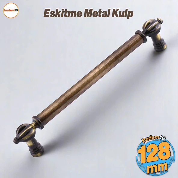 Defne Metal Eskitme Antik Sarı Kulp 128 mm Mobilya Çekmece Mutfak Dolabı Dolap Kulpları Kulb Kulpu ürün görseli 1