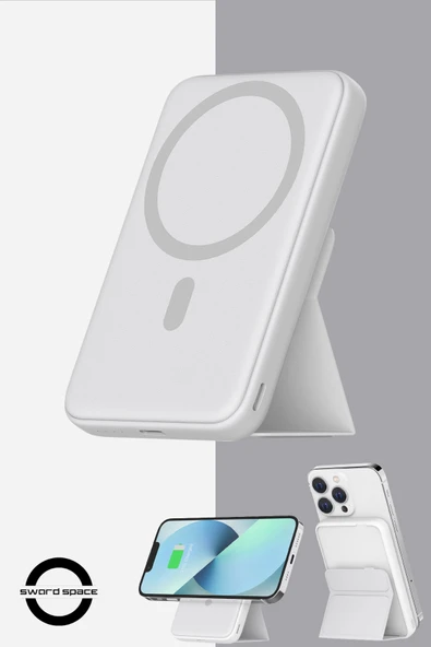 SWORD Magsafe Powerbank 7000mAh 20W Hızlı Şarj Standlı ve Taşınabilir iPhone ve Android Uyumlu Beyaz SW-MGSF7 ürün görseli 1