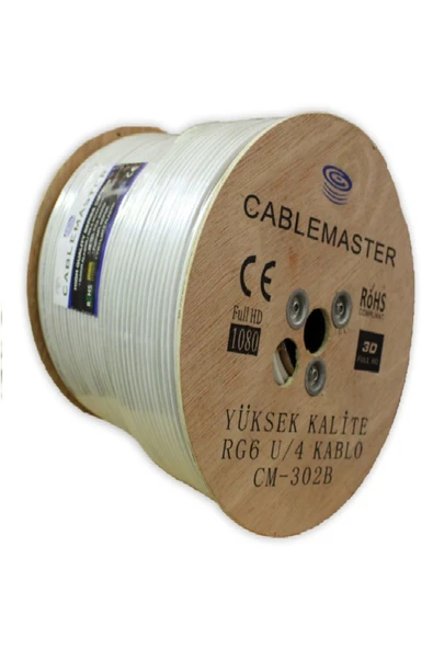 CABLEMASTER CM-302 48 TEL RG6 U4 BAKIR ALAŞIMLI TAHTA MAKARALI KOAKSİYEL KABLO 300MT ANTEN KABLOSU ürün görseli 1