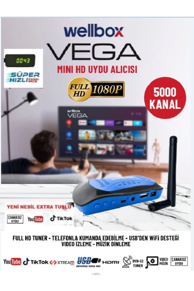 wellbox Vega Çanaklı Çanaksız Wifi Anten Dahil Full Hd Free Ip Yeni Nesil Extra Tuşlu Uyumlu ürün görseli 1