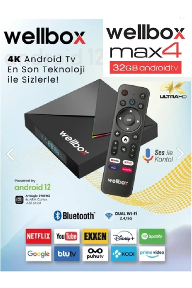 VOROBELA 4k Ip Max4 Tv Box Dahili Wifi Destekli Ultra 4k Free Ip Yayın Uydu Alıcı Kumandadan Sesli Komut ürün görseli 1