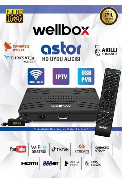 wellbox Dahili Wi-Fi Özellikli 2024 Model Çanaklı Çanaksız İp Full HD Uydu Alıcısı ürün görseli 1