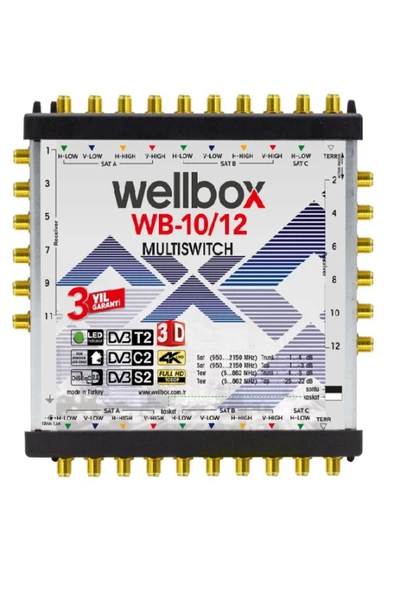 wellbox 10/12 Yüksek Sinyal Toplama Özellikli 12 Daireli Merkezi Uydu Santralı Adaptör Dahil Multiswitch ürün görseli 1