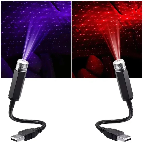 UpWay USB Lazer Yıldız Projektörü 2 Adet Kırmızı Mor Gece Lambası Oto Aksesuarı ürün görseli 1