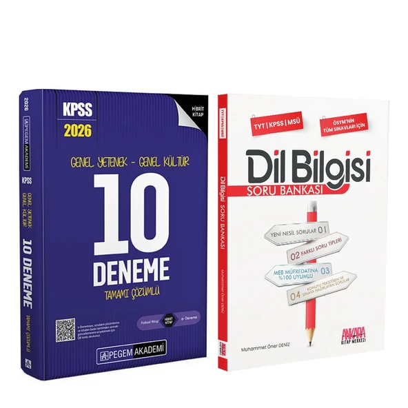 Pegem 2026 KPSS GY GK Tamamı Çözümlü 10 Deneme ve AKM Dil Bilgisi Soru Bankası Seti 2 Kitap ürün görseli 1