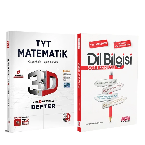 3D Yayınları TYT Matematik Video Destekli Defter ve AKM Dil Bilgisi Soru Bankası Seti 2 Kitap ürün görseli 1