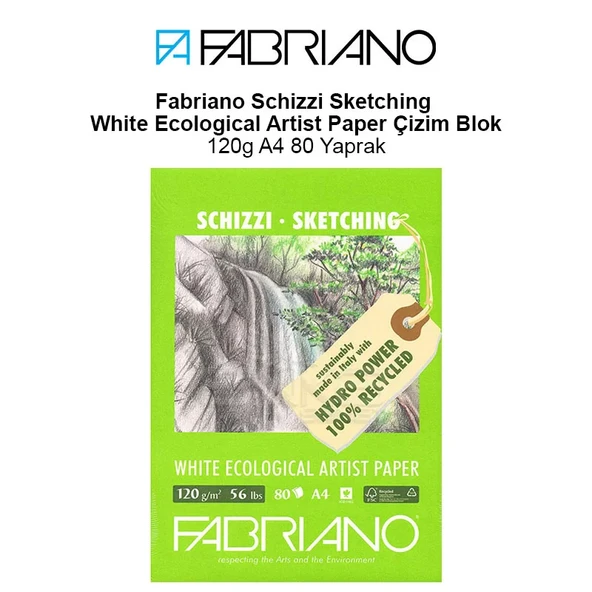 Fabriano Schizzi Sketching White Ecological Artist Paper Çizim Blok 120g A4 80 Yaprak ürün görseli 1
