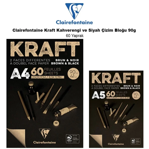 Clairefontaine Kraft Kahverengi ve Siyah Çizim Bloğu 90g 60 Yaprak ürün görseli 1