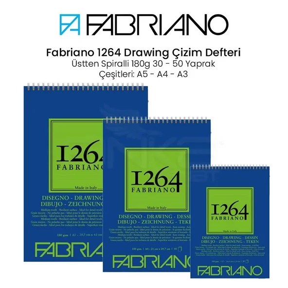 Fabriano 1264 Drawing Paper Çizim Defteri Üstten Spiralli 180g ürün görseli 1