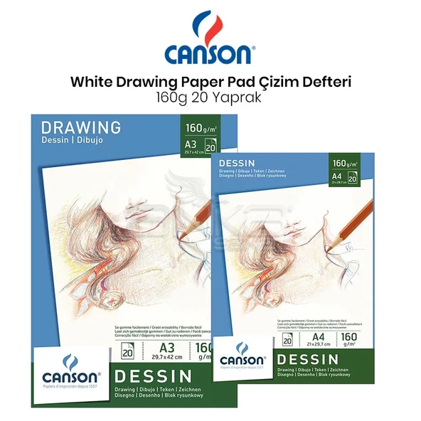Canson White Drawing Paper Pad Beyaz Çizim Defteri 160g 20 Yaprak ürün görseli 1