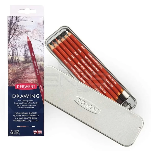 Derwent Drawing Yağlı Eskiz Kalemi 6lı Set Metal Kutu ürün görseli 1