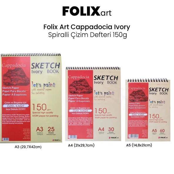 Folix Art Cappadocia Ivory Spiralli Çizim Defteri 150g 30 YP ürün görseli 1