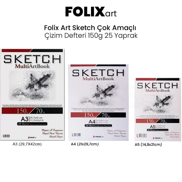 Folix Art Sketch Çok Amaçlı Çizim Defteri 150g 25 Yaprak ürün görseli 1