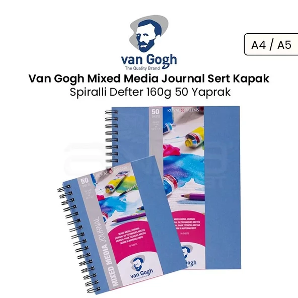 Van Gogh Mixed Media Journal Sert Kapak Spiralli Defter 160g 50 Yaprak ürün görseli 1
