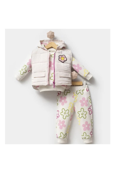 Hippıl Baby KIZ BEBEK YELEKLİ SWEATLİ ÇİÇEK DESEN TAKIM ürün görseli 1