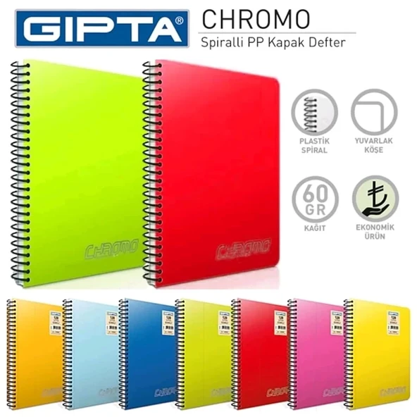 GIPTA CHROMO SPİRALLİ DEFTER A5 ÇİZGİLİ 100 YAPRAK (2311) ürün görseli 1