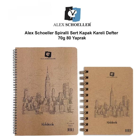 Alex Schoeller Spiralli Sert Kapak Kareli Defter 70g 80 Yaprak ürün görseli 1