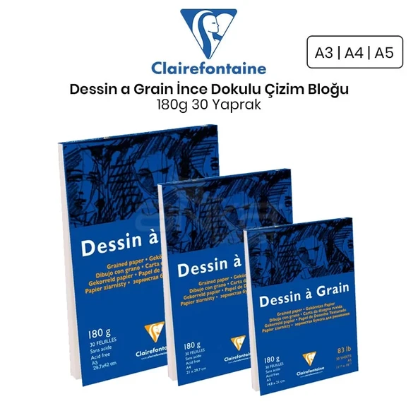 Clairefontaine Dessin a Grain İnce Dokulu Çizim Bloğu 180g 30 Yaprak ürün görseli 1