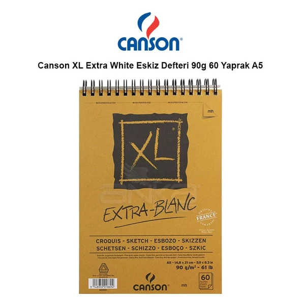 Canson XL Extra White Eskiz Defteri 90g 60 Yaprak A5 ürün görseli 1