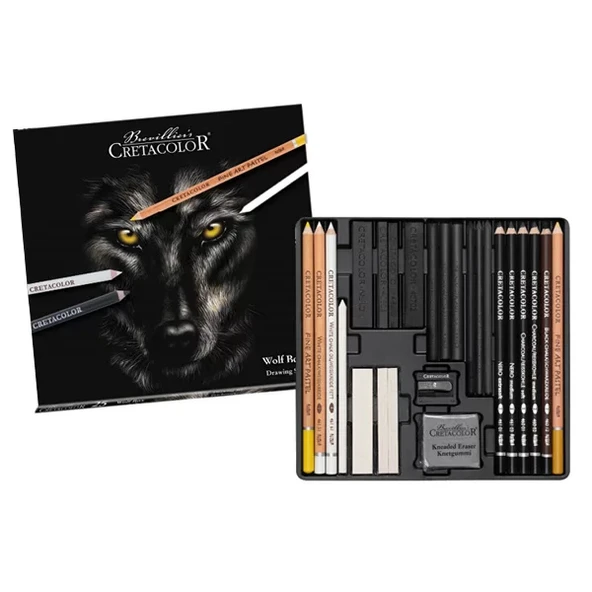 Cretacolor Wolfbox Premium Çizim Seti Metal Kutu 25li 91400-2602 ürün görseli 1