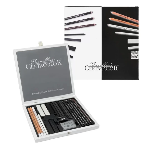 Cretacolor Black & White Drawing Set Premium Çizim Seti Ahşap Kutu 25li 40025 ürün görseli 1