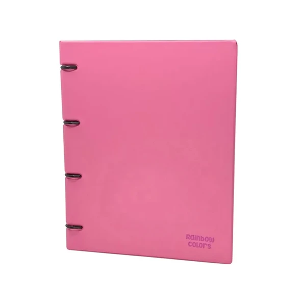 ÖNDER 124-23 RAİNBOW PLASTİK KAPAK HALKALI DOSYA 4 HALKALI PEMBE ürün görseli 1