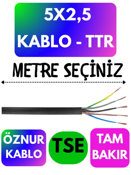 Öznur 5X2,5 TTR Kablo (Siyah) Metre Seçenekli ürün görseli 1
