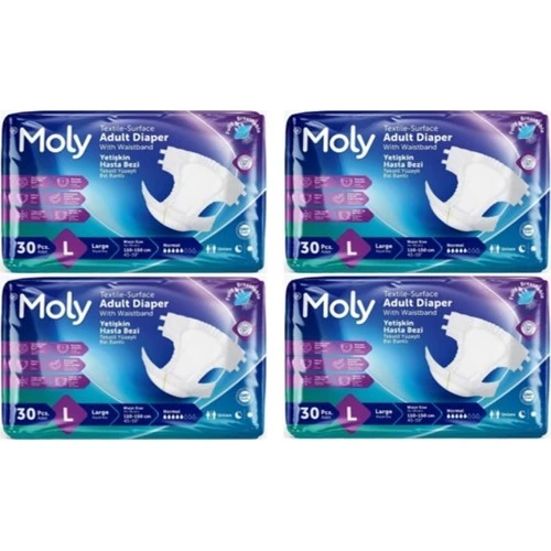 Moly Tekstil Yüzeyli Large Büyük Boy Belbantlı Hasta Bezi 30 lu 4 paket / 120 adet ürün görseli 1
