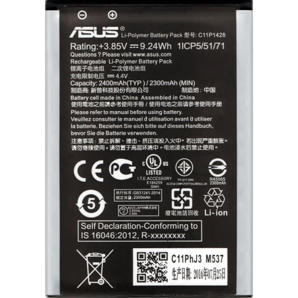 Asus Zenfone 2 Laser 5.0 Ze500Kl/G Z00Ed Pil Batarya C11P1428 ürün görseli 1